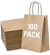 Gift Bags 8.25"X5.9 "X3.15" 100pcs Brown Paper Bags with Handles,Kraft Paper Bags for Small Busin...