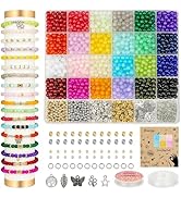 Paodey 6mm Glass Beads for Bracelets 1400pcs, 24 Colors Crystal Beads for Jewelry Making Round Be...