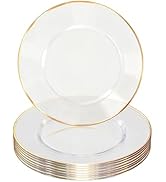 HOME BREEZE 13 Inch Charger Plates, 8 Pack, Clear Charger Plates with Gold Rim, Heavy Duty Dispos...