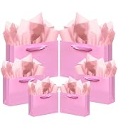 qiqee 10PCS Pink Gift Bags with Ribbon Handles Mulit Assorted Sizes Gift Wide Bags (2pcs Large 13...