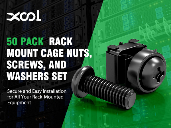 50 pack Rack Mount Cage Nuts, Screws, and Washers Set