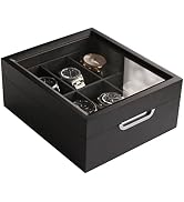 CASE ELEGANCE Watch Box Modern 2x3 Black Finish with Custom Aluminum Handle 6-Slot with Real Glass