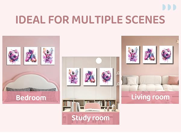 3Pcs Girl Graffiti Soccer Canvas Wall Art