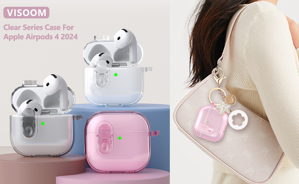 (Safety Lock) Clear Case Compatible With Cute Apple Airpods 4 Cases 2024 Women, VISOOM Soft TPU