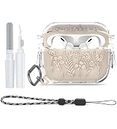 TUDIOW for Airpods Pro 2nd/1st Generation Case with Lock, Floral Flower Engraved Airpod Pro 1&2 P...