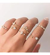 Edary Boho Crystal Knuckle Rings Gold Stackable Ring Set Moon Mid Rings Gold Stacking Rings Set J...
