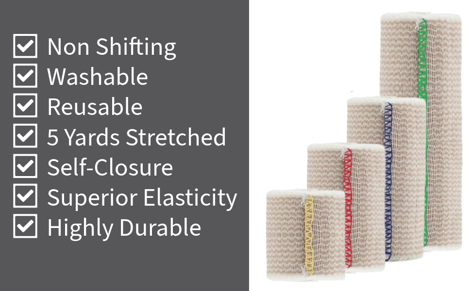 Premium Elastic Bandage Wrap rap with Touch Closure Both Ends Sports, Medical, and Injury Recovery
