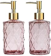 Glass Soap Dispenser with Gold Plastic Pump, 12oz Refillable Liquid Hand Soap Dispenser, 2 Pack C...