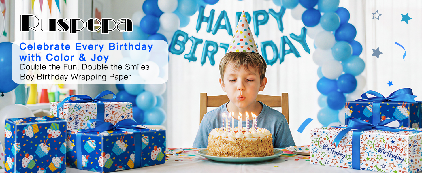 Boys Reversible Birthday Wrapping Paper