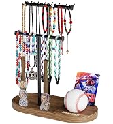 kulusion Wooden Baseball or Softball Drip Necklace Organizer Holder, 3 Tier Baseball Display Stan...