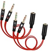 SaiTech IT 2 Pack Gold Plated 2 Male to 1 Female 3.5mm Headphone Earphone Mic Audio Y Splitter Ca...