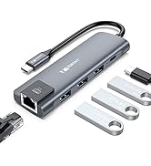 5 in1 USB c hub, Type-c multiport Adapter with Gigabit Ethernet, 3 prots USB 3.0 hub for Data, 10...