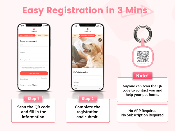 Pawaii Code Pet ID Tag, Silent Silicone Dog ID Tag, Modifiable Pet Online Profile