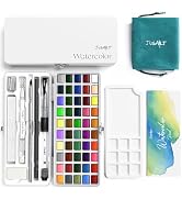 JusArt 50 Colors Watercolor Paint Set,Art Supplies with Metallic Color, Detail Painting Brushes, ...