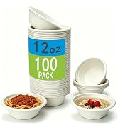 FYQFBJ 12 Oz Disposable Paper Bowls - 100 Pack Compostable Sugarcane Bowls, Heavy Duty Microwave ...