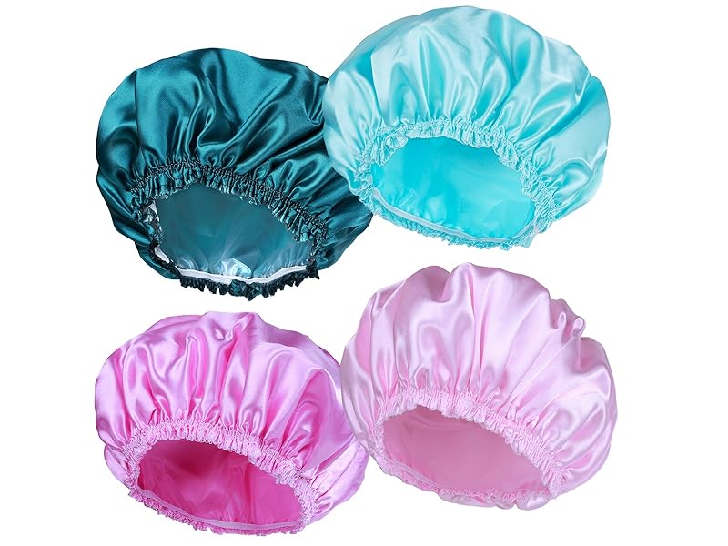 Shower Caps for Women 4 PCS Reusable Bath Caps - Solid Color 1600x1200