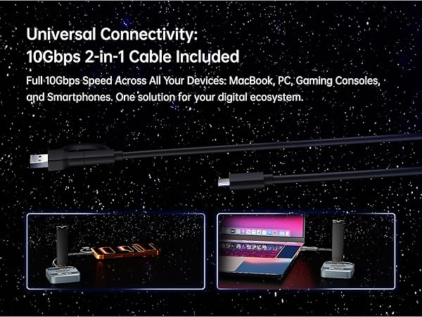 usb to nvme adapter connected to multiple devices using 2-in-1 usb-c cable