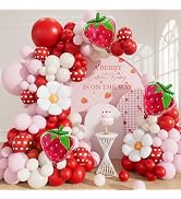 Haolongfa Strawberry Balloon Arch Garland Kit, Berry First Birthday Decor | 137 Pcs Pink Red Crea...