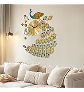 KeruRome Large Peacock Wall Clock 29.5 inch Mid Century Decorative Big Peacock Wall Clocks Non-Ti...