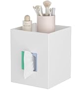 Hongtuocb White Acrylic Tissue Box Cover with Storage Tray,Square Acrylic Tissue Box Holder Napki...