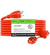 UBOORY Outdoor Extension Cord Waterproof 100 FT, Orange 14/3 SJTW Heavy Duty, Flexible 100% Coppe...