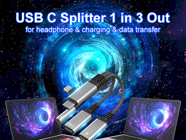This is a usb c splitter 1 in 2 out with 3.5mm audio jack, usb c headphone power data jack