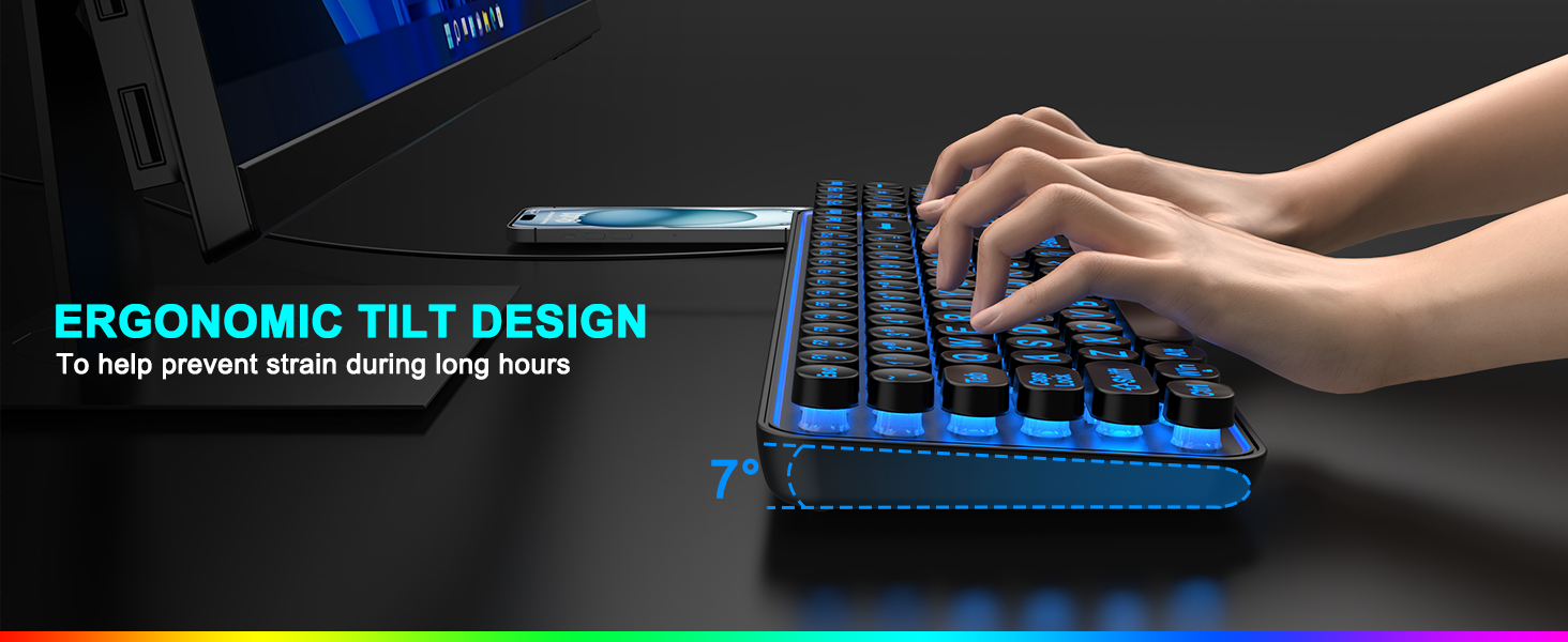 Large Print Backlit Keyboard, Quiet Wired USB Lighted Computer Keyboards with 7-Color Backlit