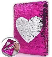 GINMLYDA Sequin Girls Journal for Kids, 8.5x5.5” 160 Lined Pages Diary for Girls Heart Pattern Re...