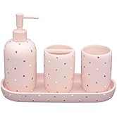 Bathroom Accessories Sets 4-Piece, Premium Pastel Heart Bathroom Accessory Complete Set - Toothbr...