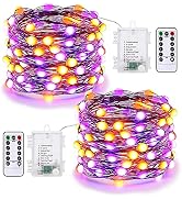BrizLabs Purple & Orange Halloween Lights, 2 Pack 17.48ft 50 LED Halloween String Lights with Rem...