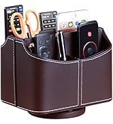 PUSU Remote Control Holder PU Leather 360 Degrees Rotatable Desktop Supply Organizer Storage Box ...