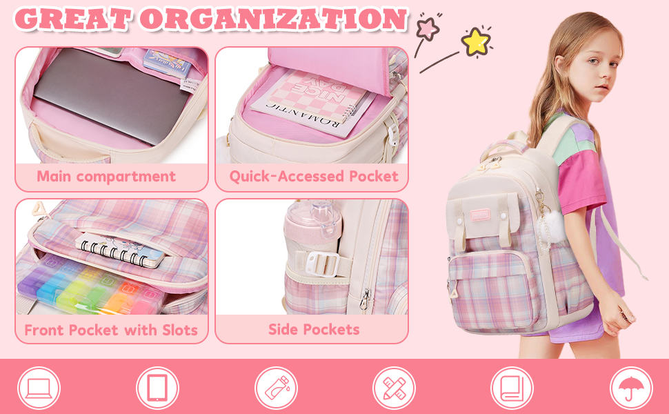 Pocket structure of a girl's school bag