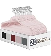 MOONLIGHT20015 Velvet Hangers 20 Pack - Non Slip Pink Felt Hangers with 360° Rotatable Swivel Hoo...