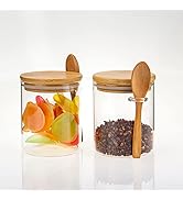 Airtight Glass Jars With Bamboo Lids And Spoons, 17oz Glass Canisters With Lid For Spice Beans Te...