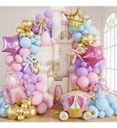 Haolongfa Princess Balloon Garland Arch Kit, 149Pcs Princess Birthday decor | Pastel Blue, Pink &...