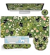 LIMKRIAN Cat Ergonomic Mouse Pad with Wrist Rest Desk Mat Sets Accessories, Green Mouse Pads for ...