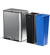Home Zone Living 16 Gallon Kitchen Trash Can with Dual Compartments for Recycling, Stainless Stee...