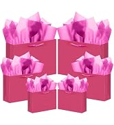 qiqee 10PCS Bright Pink Gift Bags with Ribbon Handles Mulit Assorted Sizes Gift Wide Bags (2pcs L...