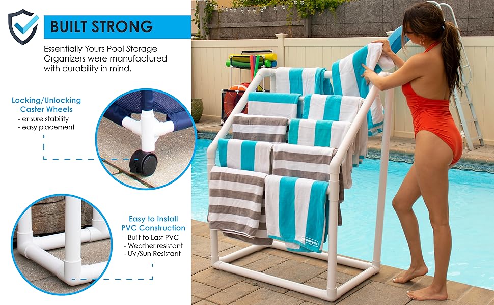Pool organizers and storage bins