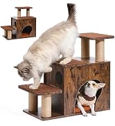 FUKUMARU 3-in-1 Pet Stairs, Retro-style Dog Steps for Cats and Small Dogs, Wooden Cat Stairs for ...