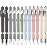 Linfanc 12 Pack Morandi Ballpoint Pen with Stylus Tip, 1.0 mm Black Ink Smooth Writing Pens, Meta...