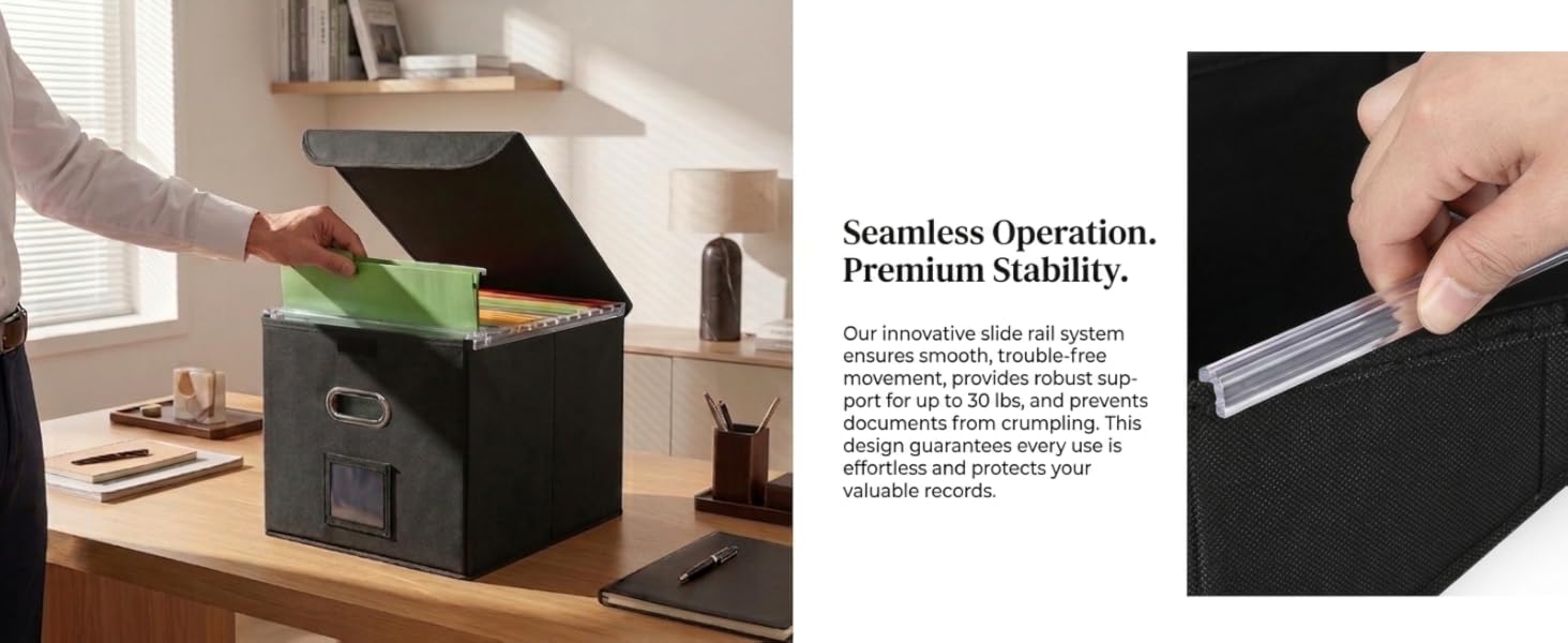 Our file box with lid fits letter-sized files. with its smooth PVC slide rails