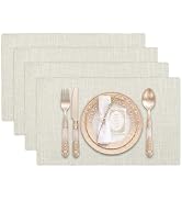 Q&J Fabric Co. Set of 4 Faux Linen Placemats 11.8x18'', Double Layered Thickened Cloth Place Mats...