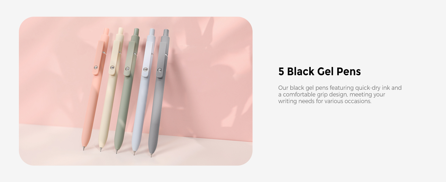 5 Black Gel Pens