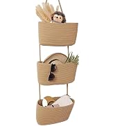 AARAINBOW Wall Hanging Cotton Baskets, Large Hanging Baskets 3 Tier Decorative Hanging Baskets fo...