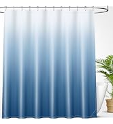 OLANLY Luxury Blue and White Ombre Shower Curtain Sets with 12 Hooks, Waterproof and Washable Dec...