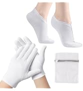 BESSLEE 12 Pairs Cotton Moisturizing Gloves and Socks Set (1 Washing Bag Included), Dry Hands Fee...