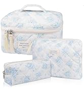 Makeup Bag Set, Quilted Makeup Bag, Large Floral Cosmetic Bag for Women, Cute Cotton Makeup Bags,...