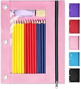 SUNEE Pencil Pouch for 3 ring binder, Pencil Bag for Binder with Zippers, Pink Pencil Case for St...