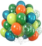 Paready Dinosaur Balloons Set, 60Pcs Green Orange Dino Balloons, 12 Inch Helium Fruit Green Orang...